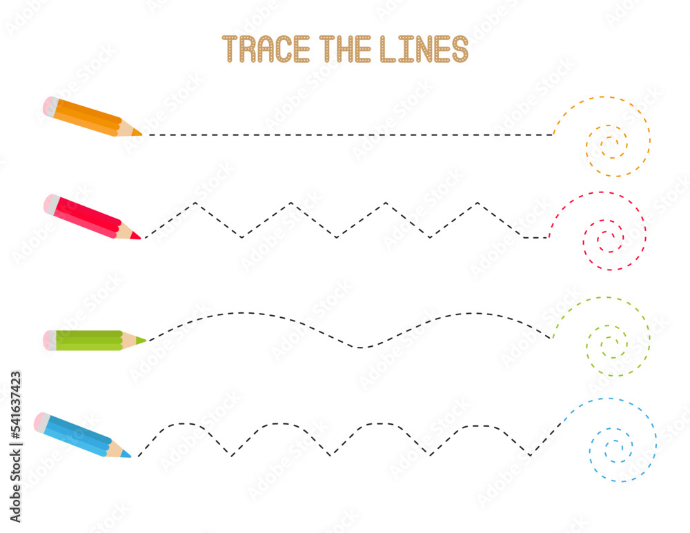 Tracing practice worksheet for preschool education. Handwriting or ...