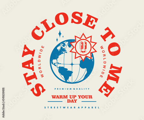 Vintage illustration of earth and sun t shirt design, vector graphic, typographic poster or tshirts street wear and Urban style