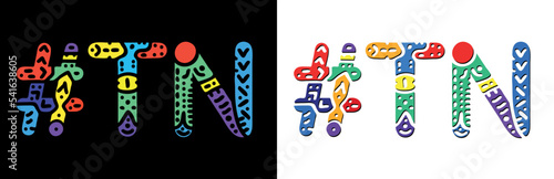 TN Hashtag. Multicolored bright isolate curves doodle letters. Hashtag #TN is abbreviation for the US American state Tennessee. Set for social network, web resources, mobile apps.