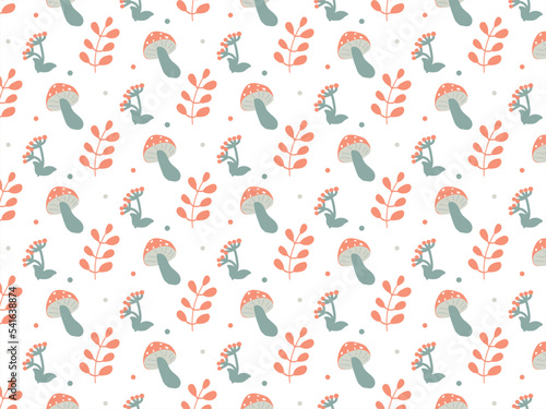 Mushroom pattern vector seamless background for fabric and gift wrapping paper.