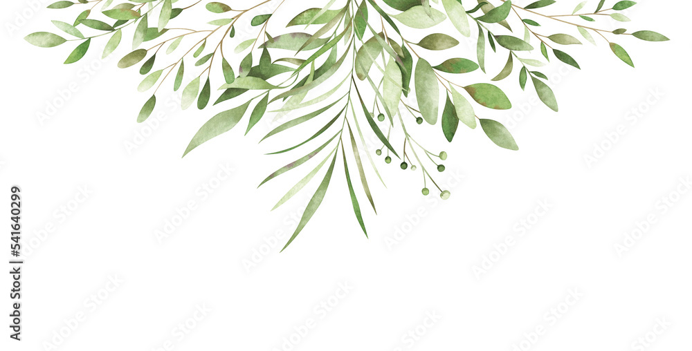 Fototapeta premium Watercolor arrangement with woodland foliage. Beautiful forest composition for creative design