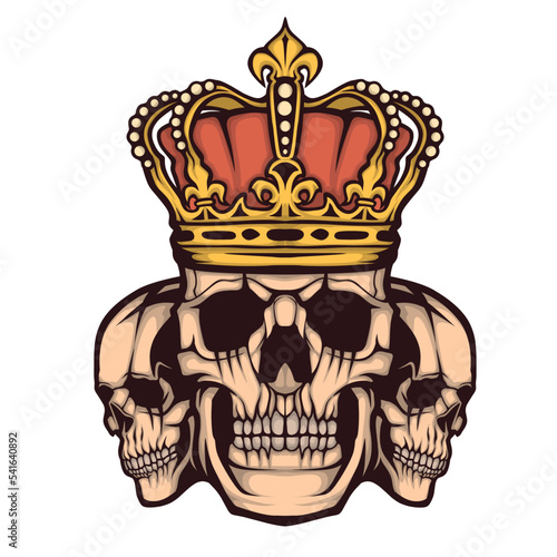 this is an illustration of three skulls with one crown