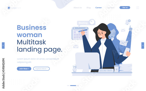 Businesswoman with multitasking concept illustration on landing page