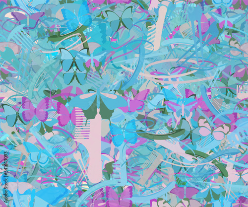 Background pattern abstract seamless design texture. Theme is about raker, delicate, wing, salon, fly, beautiful, colorful, irregular, hairpin, decoration, nature, slip, graphic, spring