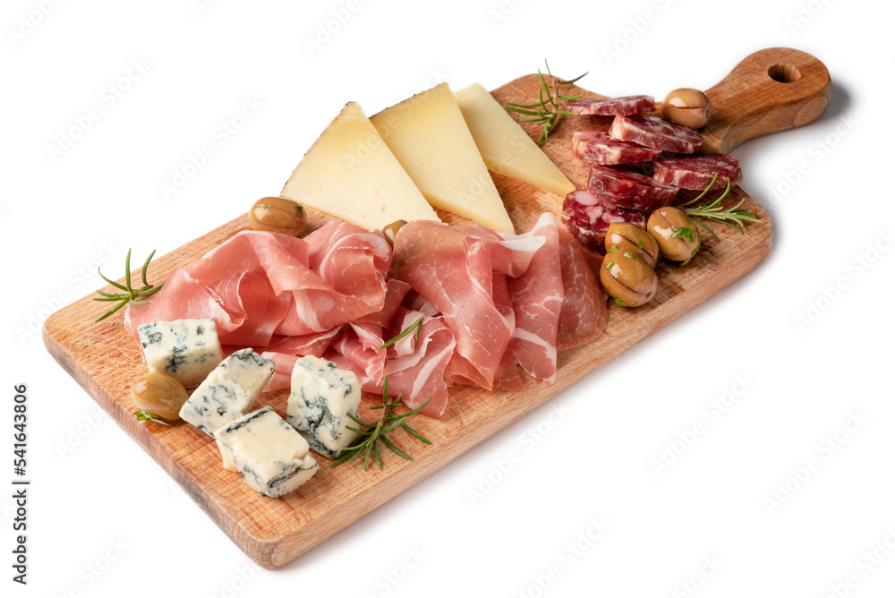 Tagliere con prosciutto crudo, pecorino, salame, gorgonzola e olive, cibo  rustico italiano Stock 写真 | Adobe Stock