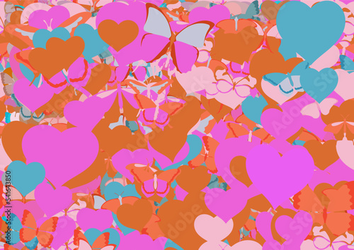 Background pattern abstract seamless design texture. Theme is about Monarch, gorgeous, art, background, exotic, graphic, silhouette, Pipevine, beautiful, colorful, vector, hearts, fly