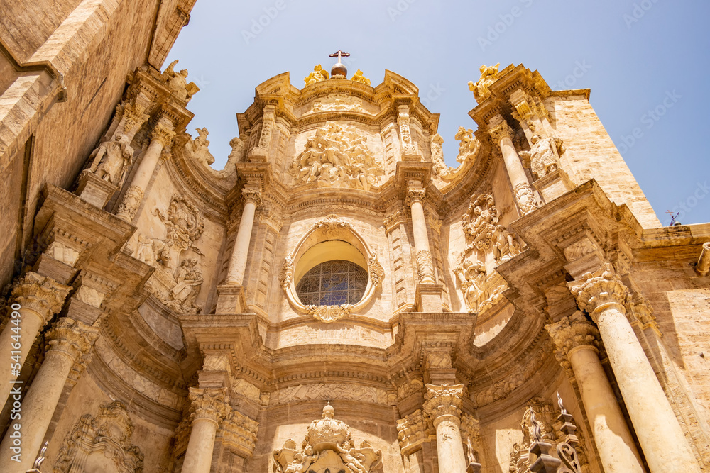 View on an entrance door to the cathedral of Valencia, Spain