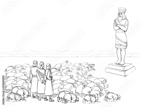 Canvas-taulu Worship of the Babylonian idol. Pencil drawing