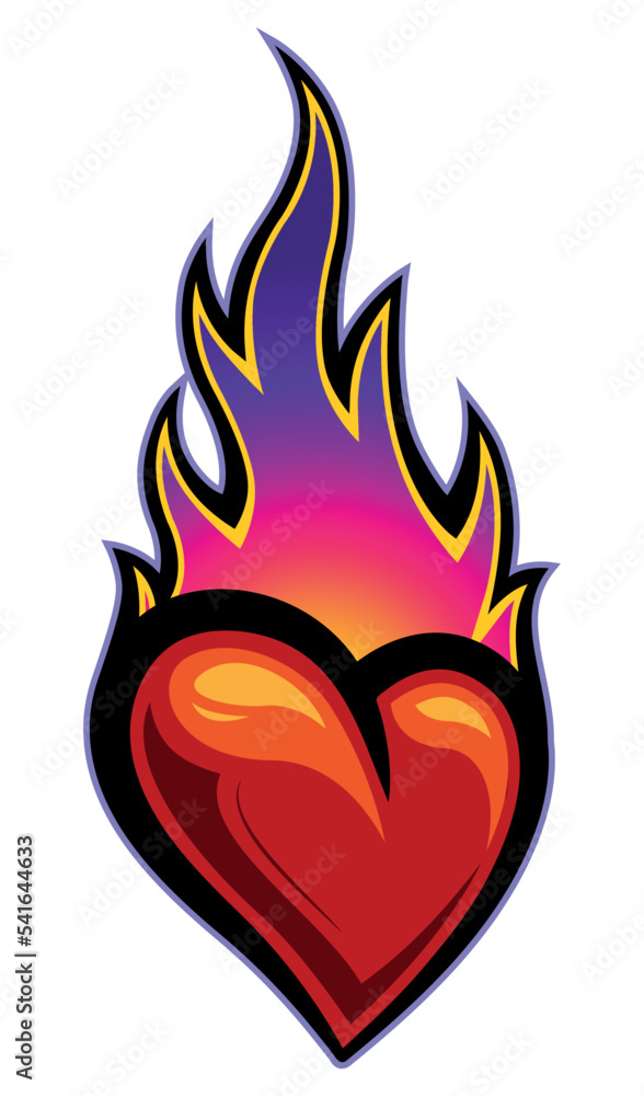 Burning heart vector graphic flaming heart symbol of love illustration for Valentine's day tattoo graphic isolated on white background Burning heart vector graphic flaming heart symbol of love illustration for Valentine's day tattoo graphic isolated on white background