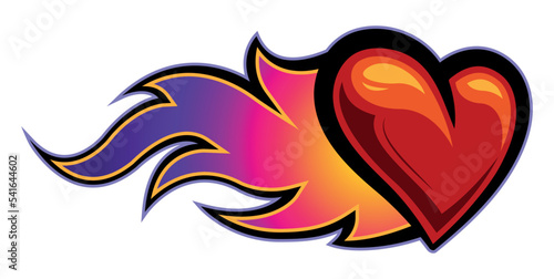 Heart with fire flames love symbol Valentine's day vector graphic burning heart sticker car decal tattoo and logo template