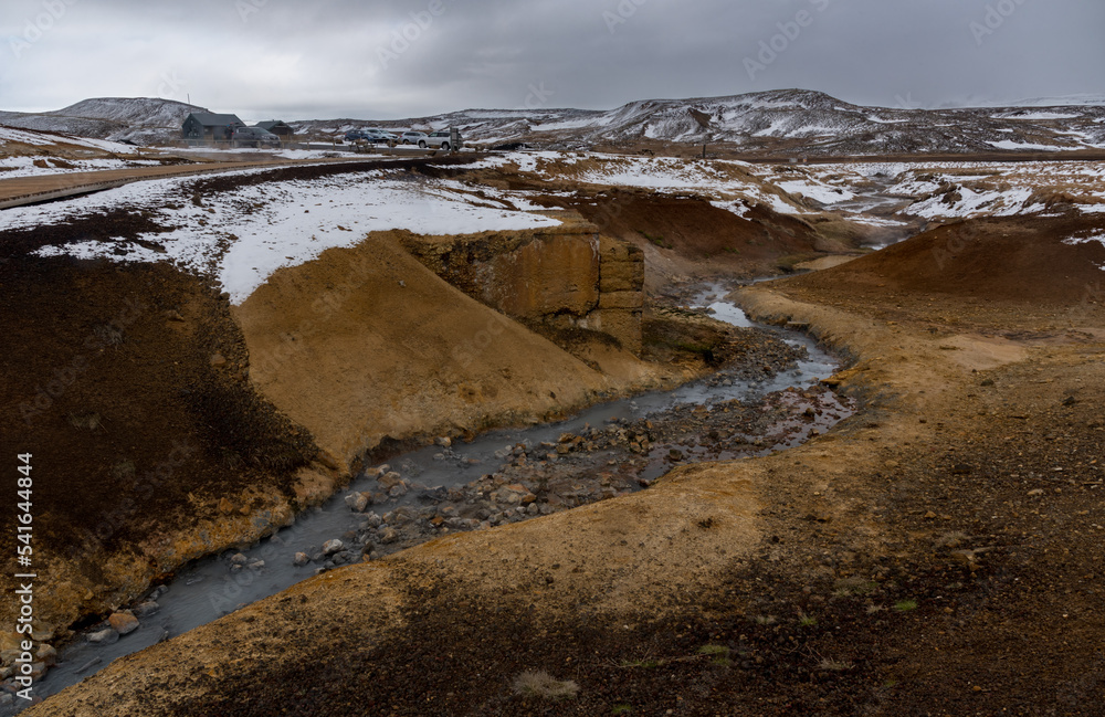 Gunnuhver geothermal hot springs field at Reykjanes Peninsula. Grintavik Iceland in spring