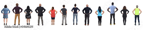 back view of large group of peple with arms akimbo on white background photo