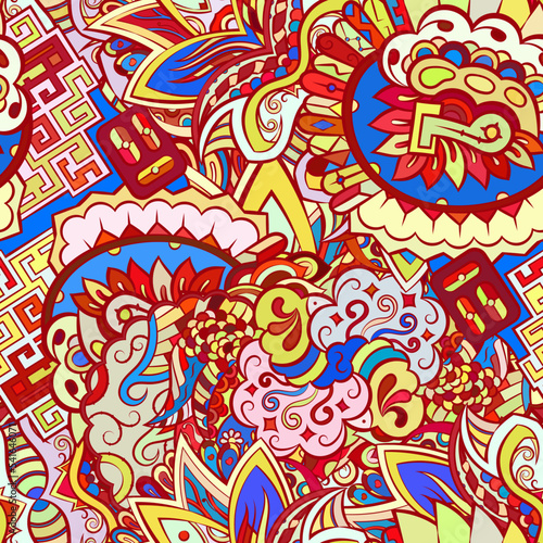 Tracery seamless pattern. Mehndi design. Ethnic doodle texture. Curved doodling background. Vector