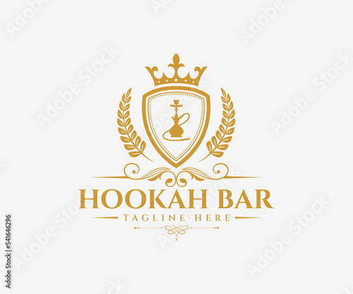 Hookah logo design, label, badge. Hookah lounge logo. Shisha bar logo