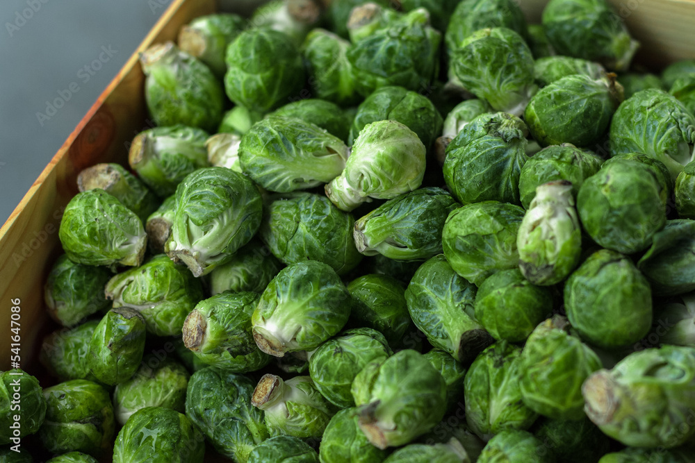Brussels sprouts. Trade in seasonal goods at the street market. Brussels sprouts. Trade in seasonal goods at the street market.