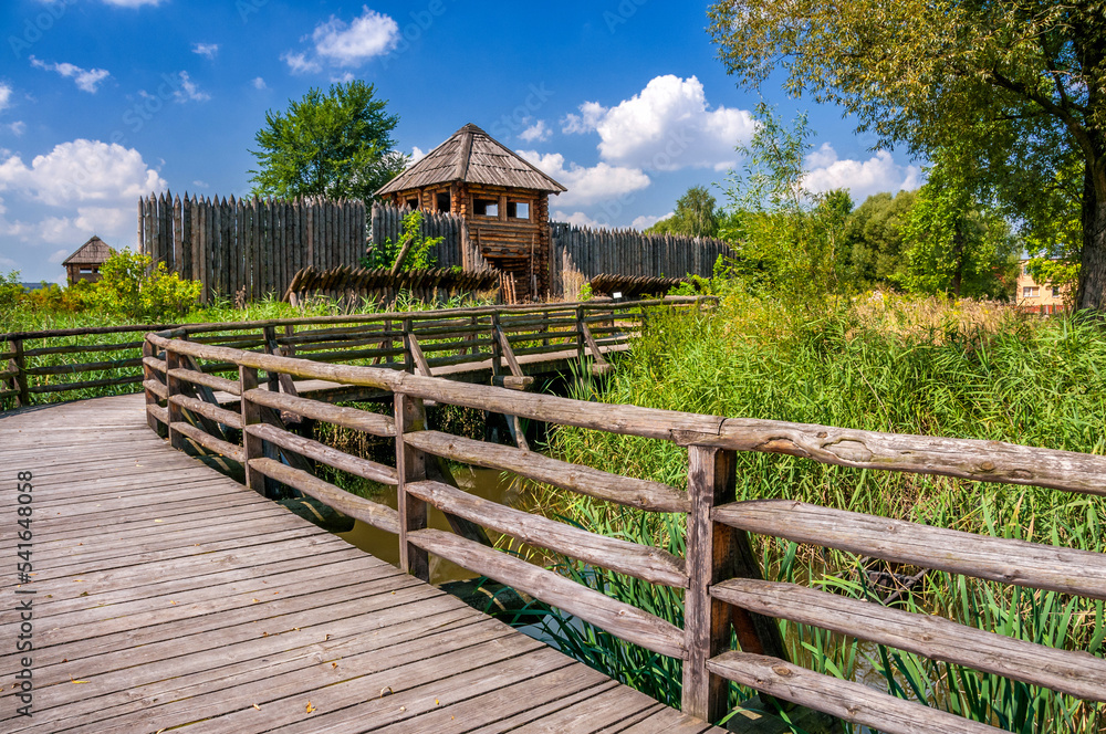 Footbridge. Archeological Reserve Zawodzie, Kalisz, Greater Poland Voivodeship, Poland.