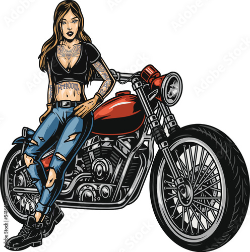 Fototapeta tattoo woman with american chopper motorcycle