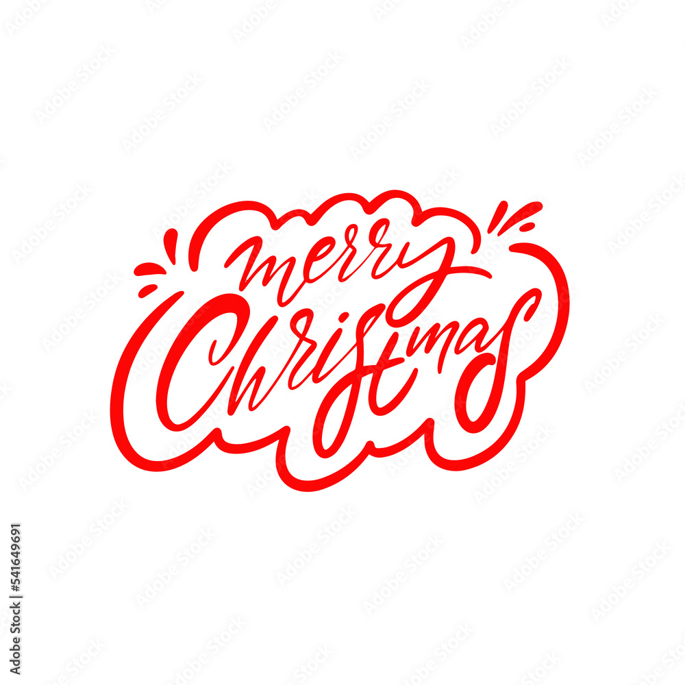 Merry Christmas red color modern brush calligraphy phrase. Vector lettering illustration.