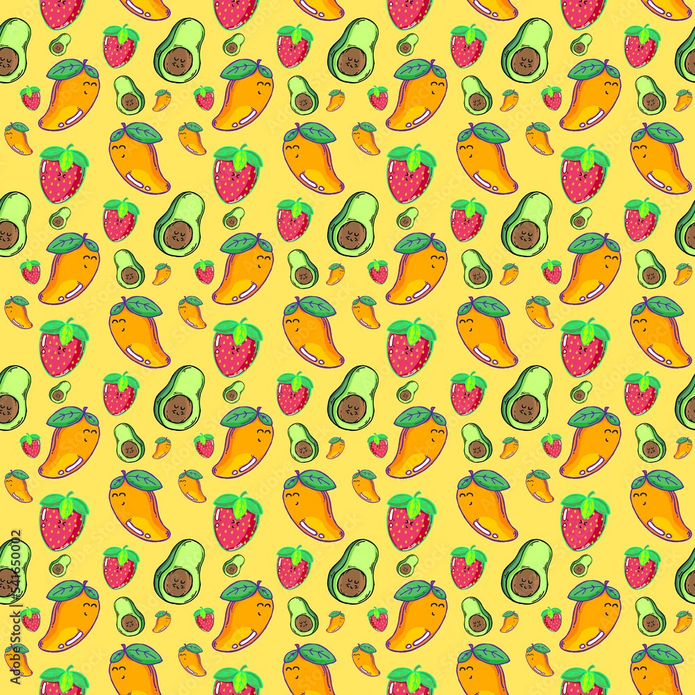 Fruits Cartoon Pattern Clipart ( mango - strawberry - avocado ) Fruits Cartoon Pattern Clipart ( mango - strawberry - avocado )