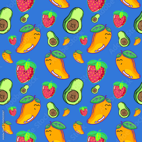 Fruits Cartoon Pattern Clipart ( mango - strawberry - avocado )