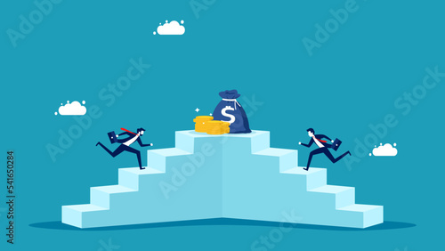 competition and motivation for success. Businessmen run up the stairs to win money vector