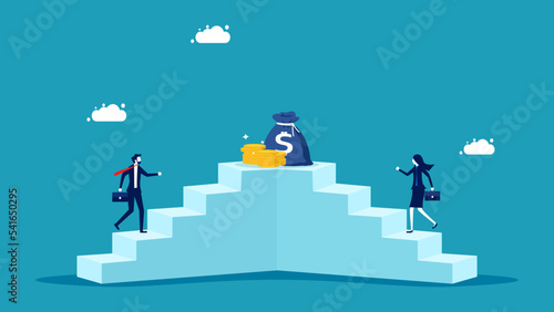 competition and motivation for success. businessman walks up the stairs to win a prize money vector