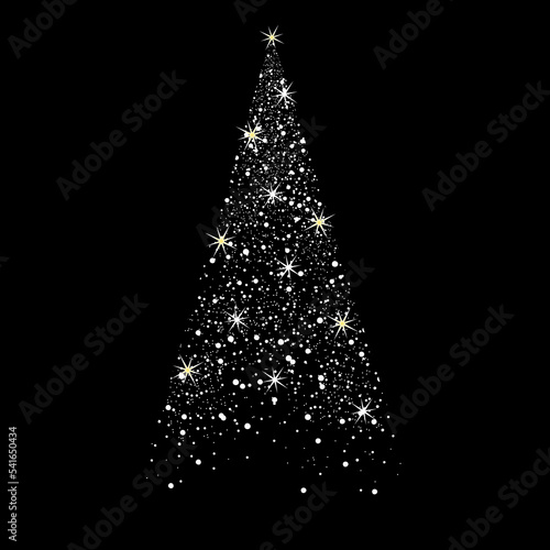 christmas tree. vector isolated image on a black background. snow cone. sparkling stars