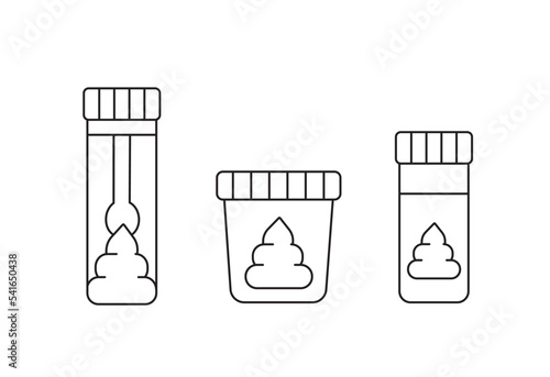 Container with fecal or stool analysis, container for biomaterial sampling, line icon in vector.