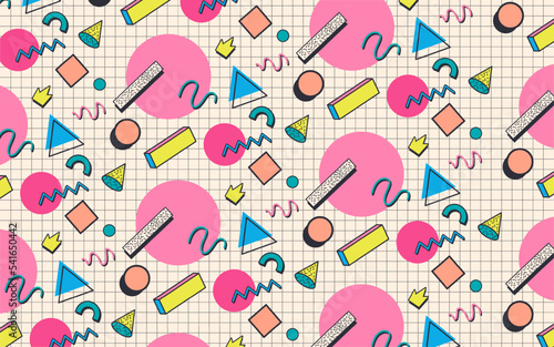 Vector pattern 80s. Abstract geometric shapes Background. Retro vintage Memphis design.