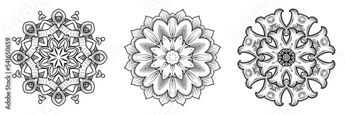 Set of circular mandala patterns for coloring, henna, tattoo, mehndi, books, decoration. Ornate decorative ornament in ethnic oriental style