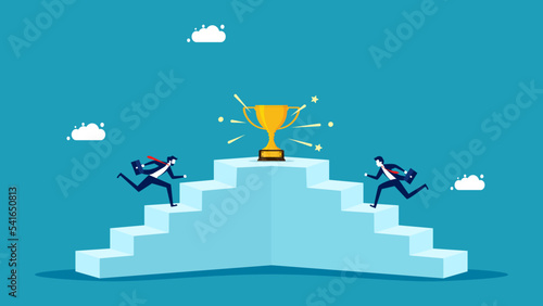 Competition and motivation for success. businessman running up the stairs to win a trophy vector © Nastudio