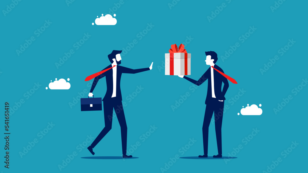no gift policy. Businessman refuses to accept gifts. vector