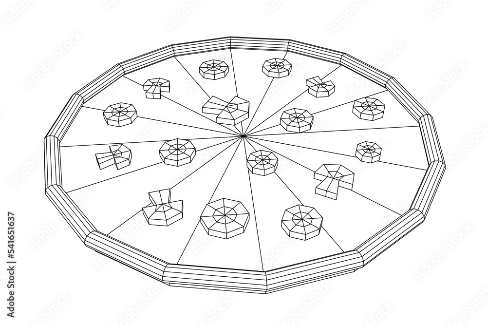 Fresh pizza. Wireframe vector