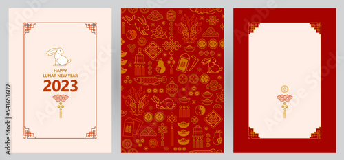 Vector set with premade cards, banners template. Chinese illustration of the Rabbit Zodiac sign. Symbol of 2023 in the Chinese Lunar calendar. Chine Calendar. photo