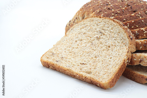 sliced ​​wholemeal bread, on white background. copy space concept