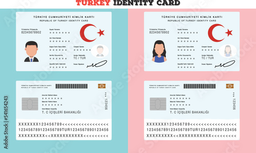 Republic of Turkey identity card front back vector work. photo