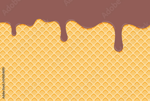 vector background with melted chocolate ice cream and a waffle cone for banners, greeting cards, flyers, social media wallpapers, etc.