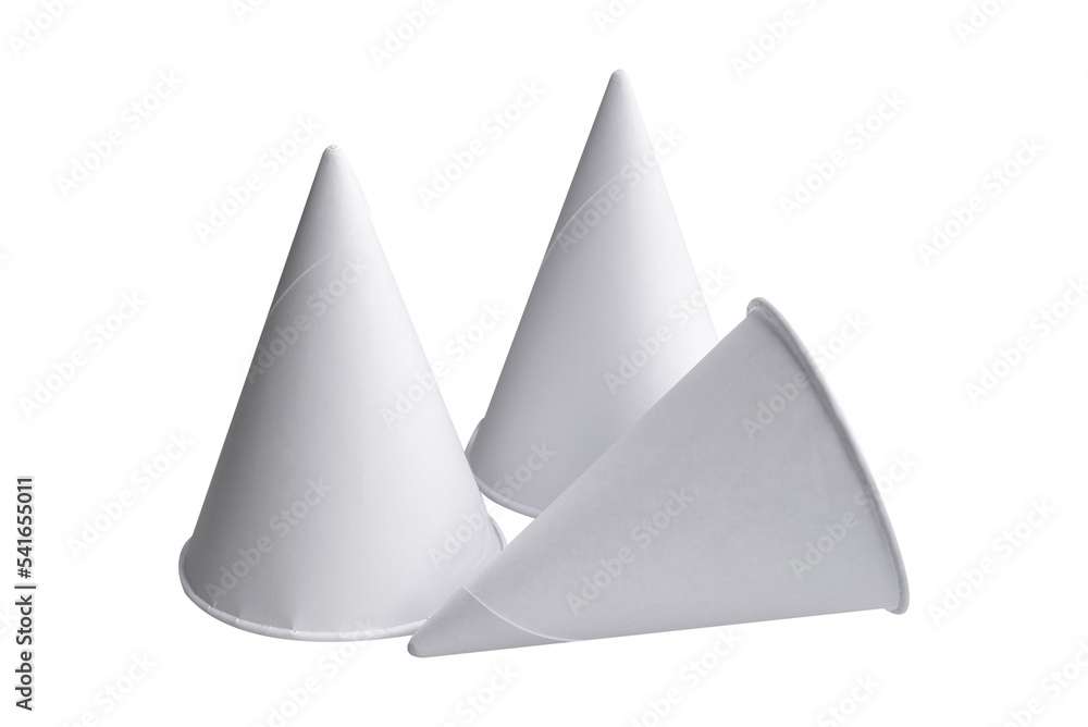 Cone shape disposable paper cups on white background Cone shape disposable paper cups on white background