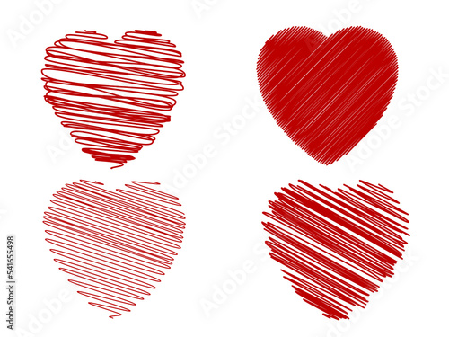 Red heart icon set. Various different icon love isolated on white background. Red heart symbol for Valentines Day.