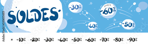 BANNIÈRE SOLDES D'HIVER SUR FOND BLEU