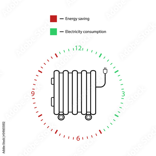 Electric radiator linear icon for heating, Energy saving. Infographic vector icon isolated on white.