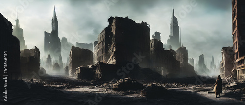 Artistic concept illustration of a dystopian city, background illustration.