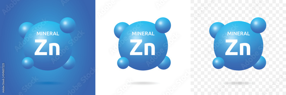 Zn - Zinc icon 3d design. Chemical element with symbol Zn in blue, white and transparent background. Zn - Zinc icon 3d design. Chemical element with symbol Zn in blue, white and transparent background.