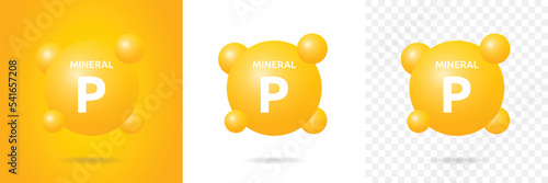 Phosphorus symbol of dietary element. P mineral icon set.