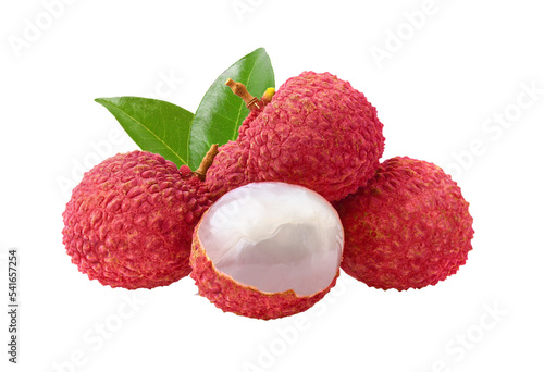 Lychee with leaves tropical fruit isolated on transparent png