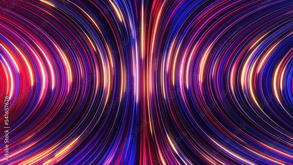 3D rendering of an abstract panoramic neon background with glowing rays 3D rendering of an abstract panoramic neon background with glowing rays