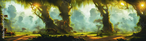Artistic concept painting of a jungle panoramic landscape  background illustration