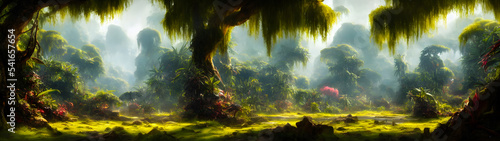 Artistic concept painting of a jungle panoramic landscape  background illustration