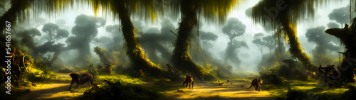 Artistic concept painting of a jungle panoramic landscape, background illustration