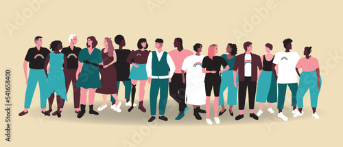 Various LGBTQ people together, flat vector stock illustration with homosexuals, lesbians, non-binary personas
